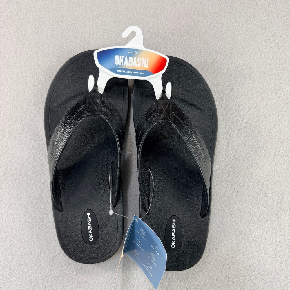 Okabashi Voyager Mens 9 Flip Flops Black Made in USA Arch Support 909209 NEW
